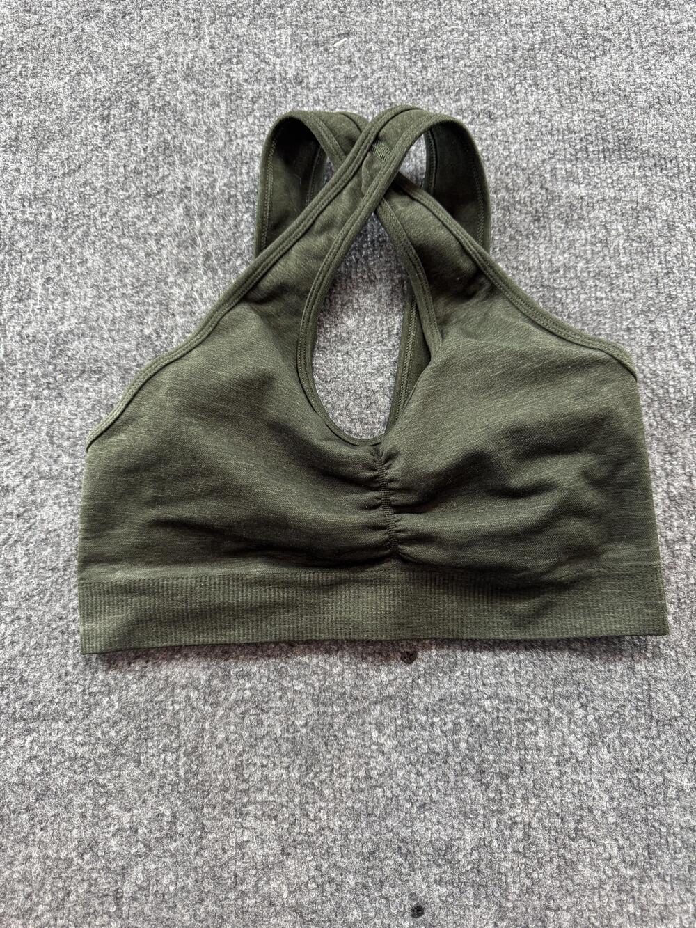 Alphalete Sports Bra Womens Small Green Crossfront Crossback Seamless Knit